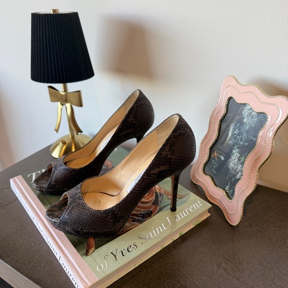 Jimmy Choo Snakeskin Peep-toe Pumps 37.5 - Picture 5 of 9